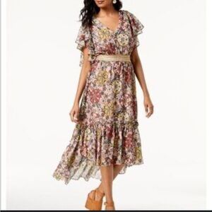 Taylor Multicolor Sz 8 Floral Fully lined Dress Ruffle Midi Gathered Waist